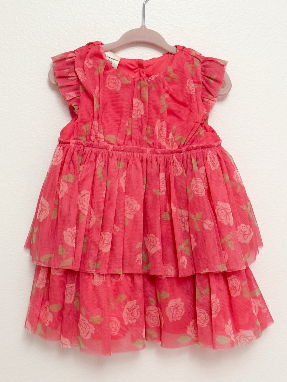 First Impressions Coral Pink Floral Tiered Dress